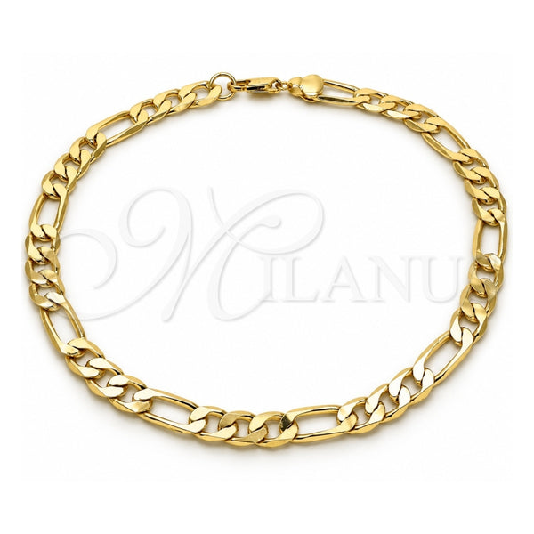 Tobillera Básica 5.222.011.12 Oro Laminado, Diseño de Figaro, Pulido, Tono Dorado (200 Gauge, 08 MM Thickness, 12 Inches Length)