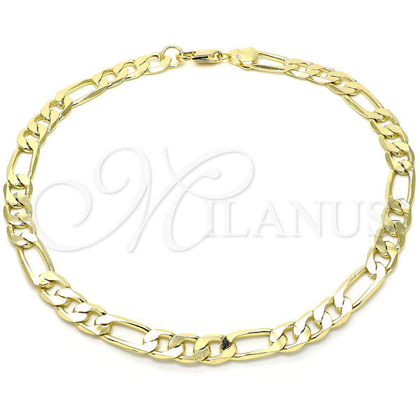 Tobillera Básica 5.222.011.12 Oro Laminado, Diseño de Figaro, Pulido, Tono Dorado (200 Gauge, 08 MM Thickness, 12 Inches Length)