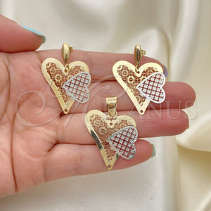 Juego de Arete y Dije de Adulto 5.049.002 Oro Laminado, Diseño de Corazón, Pulido, Tres Tonos