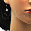 Arete Colgante 5.120.016 Oro Laminado, Diseño de Bola, con Blanca Cristal, Esmaltado Blanco, Tono Dorado