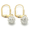 Arete Colgante 5.120.016 Oro Laminado, Diseño de Bola, con Blanca Cristal, Esmaltado Blanco, Tono Dorado