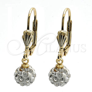 Arete Colgante 5.120.016 Oro Laminado, Diseño de Bola, con Blanca Cristal, Esmaltado Blanco, Tono Dorado