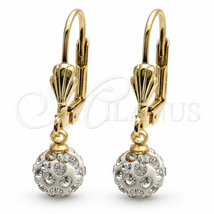 Arete Colgante 5.120.016 Oro Laminado, Diseño de Bola, con Blanca Cristal, Esmaltado Blanco, Tono Dorado