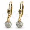 Arete Colgante 5.120.016 Oro Laminado, Diseño de Bola, con Blanca Cristal, Esmaltado Blanco, Tono Dorado
