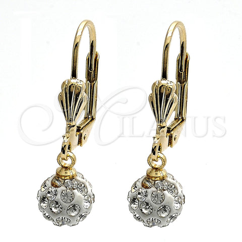 Arete Colgante 5.120.016 Oro Laminado, Diseño de Bola, con Blanca Cristal, Esmaltado Blanco, Tono Dorado