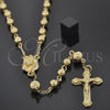 Rosario Grande 5.210.002 Oro Laminado, Diseño de Jesus y Crucifijo, Diamantado, Tono Dorado