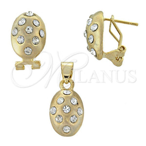 Juego de Arete y Dije de Adulto 5.048.006 Oro Laminado, con Blanca Cristal, Pulido, Tono Dorado