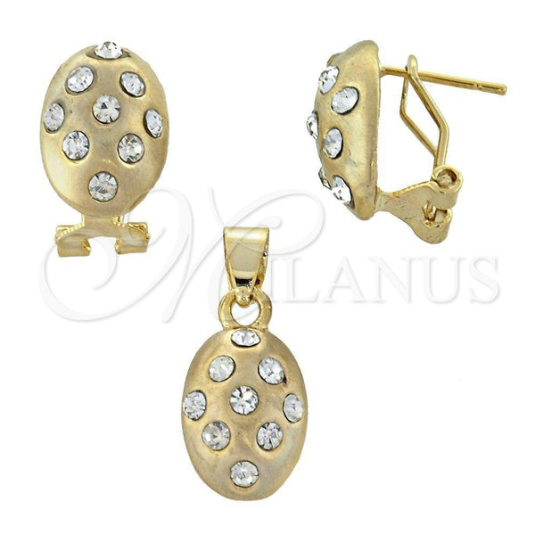 Juego de Arete y Dije de Adulto 5.048.006 Oro Laminado, con Blanca Cristal, Pulido, Tono Dorado