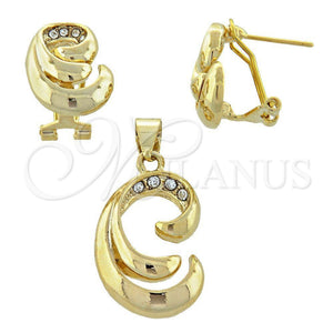 Juego de Arete y Dije de Adulto 5.053.004 Oro Laminado, con Blanca Cristal, Mate, Tono Dorado