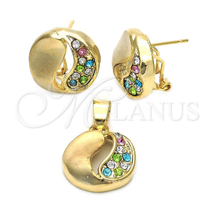 Juego de Arete y Dije de Adulto 5.062.010 Oro Laminado, con Blanca Cristal, Pulido, Tono Dorado