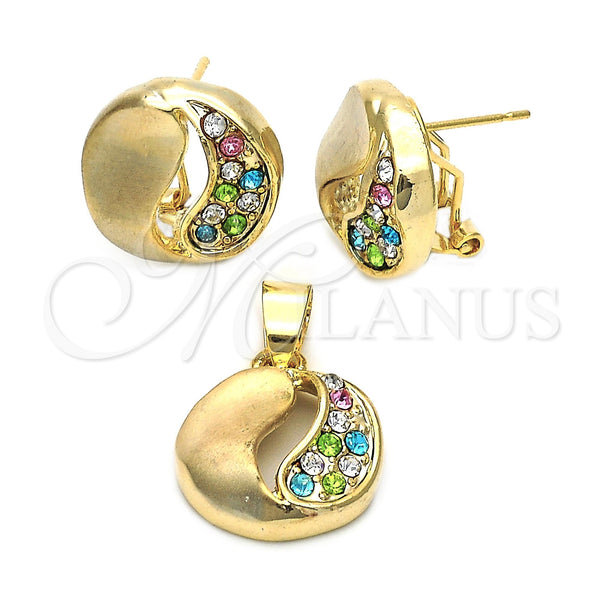Juego de Arete y Dije de Adulto 5.062.010 Oro Laminado, con Blanca Cristal, Pulido, Tono Dorado