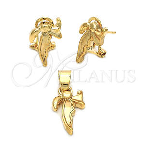 Juego de Arete y Dije de Adulto 10.63.0114 Oro Laminado, Diseño de Arco, Mate, Tono Dorado