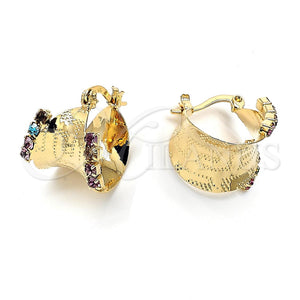 Argolla Pequeña 02.63.0193 Oro Laminado, Diseño de Llave Griega, con Multicolor Cristal, Diamantado, Tono Dorado