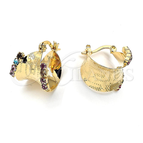 Argolla Pequeña 02.63.0193 Oro Laminado, Diseño de Llave Griega, con Multicolor Cristal, Diamantado, Tono Dorado
