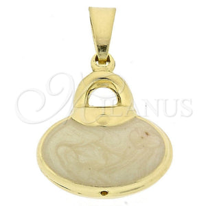 Dije Elegante 45.016 Oro Laminado, Diseño de Cartera, Esmaltado Blanco, Tono Dorado