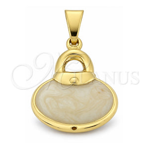 Dije Elegante 45.016 Oro Laminado, Diseño de Cartera, Esmaltado Blanco, Tono Dorado