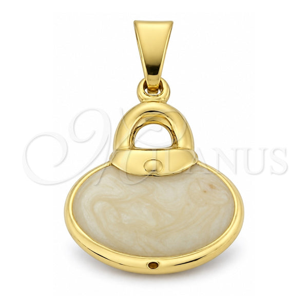 Dije Elegante 45.016 Oro Laminado, Diseño de Cartera, Esmaltado Blanco, Tono Dorado