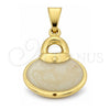 Dije Elegante 45.016 Oro Laminado, Diseño de Cartera, Esmaltado Blanco, Tono Dorado