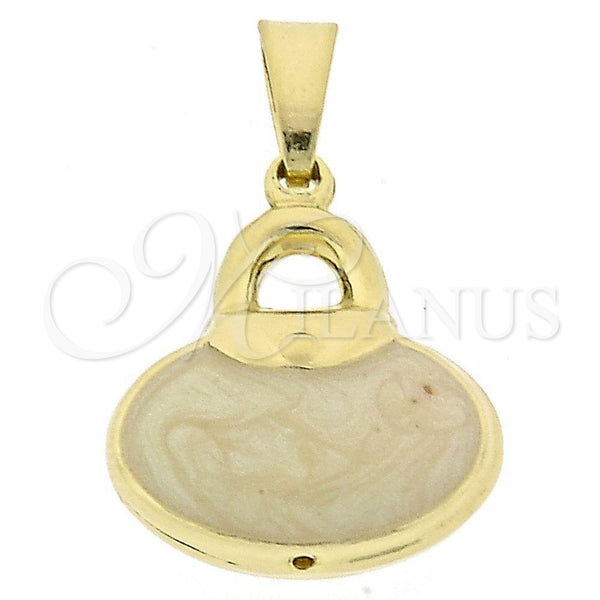 Dije Elegante 45.016 Oro Laminado, Diseño de Cartera, Esmaltado Blanco, Tono Dorado