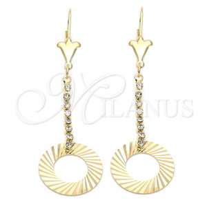 Arete Largo 95.007 Oro Laminado, con Blanca Zirconia Cubica, Pulido, Tono Dorado