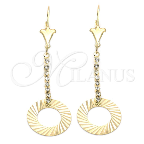 Arete Largo 95.007 Oro Laminado, con Blanca Zirconia Cubica, Pulido, Tono Dorado