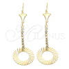 Arete Largo 95.007 Oro Laminado, con Blanca Zirconia Cubica, Pulido, Tono Dorado