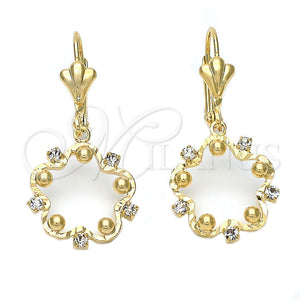 Arete Colgante 95.019 Oro Laminado, Diseño de Flor, con Blanca Zirconia Cubica, Diamantado, Tono Dorado