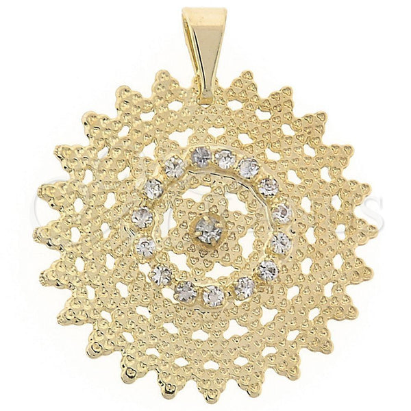 Dije Elegante 45.021 Oro Laminado, Diseño de Sol, con Blanca Zirconia Cubica, Pulido, Tono Dorado