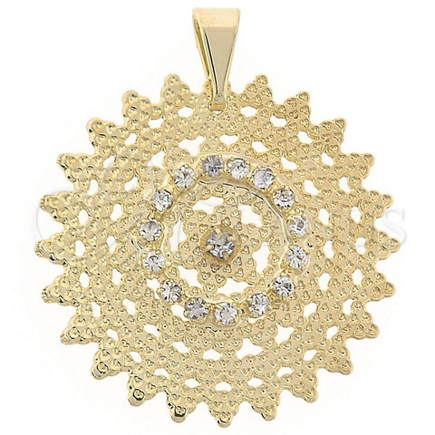 Dije Elegante 45.021 Oro Laminado, Diseño de Sol, con Blanca Zirconia Cubica, Pulido, Tono Dorado