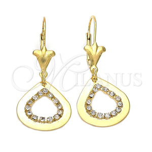 Arete Colgante 95.001 Oro Laminado, Diseño de Gota, con Blanca Zirconia Cubica, Pulido, Tono Dorado