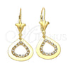 Arete Colgante 95.001 Oro Laminado, Diseño de Gota, con Blanca Zirconia Cubica, Pulido, Tono Dorado