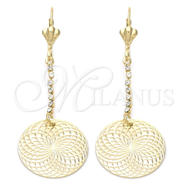 Arete Largo 95.005 Oro Laminado, con Blanca Zirconia Cubica, Pulido, Tono Dorado