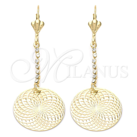 Arete Largo 95.005 Oro Laminado, con Blanca Zirconia Cubica, Pulido, Tono Dorado