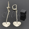 Arete Largo 95.01 Oro Laminado, Diseño de Corazón, con Blanca Zirconia Cubica, Pulido, Tono Dorado
