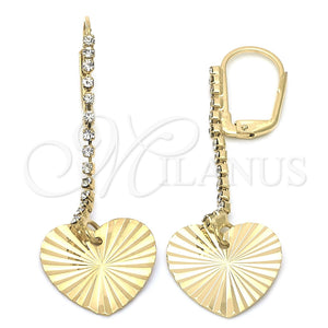 Arete Largo 95.01 Oro Laminado, Diseño de Corazón, con Blanca Zirconia Cubica, Pulido, Tono Dorado