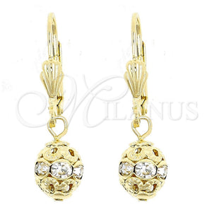 Arete Colgante 5.120.012 Oro Laminado, Diseño de Bola, con Blanca Cristal, Pulido, Tono Dorado