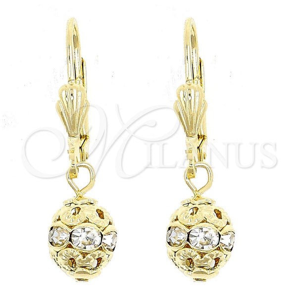 Arete Colgante 5.120.012 Oro Laminado, Diseño de Bola, con Blanca Cristal, Pulido, Tono Dorado