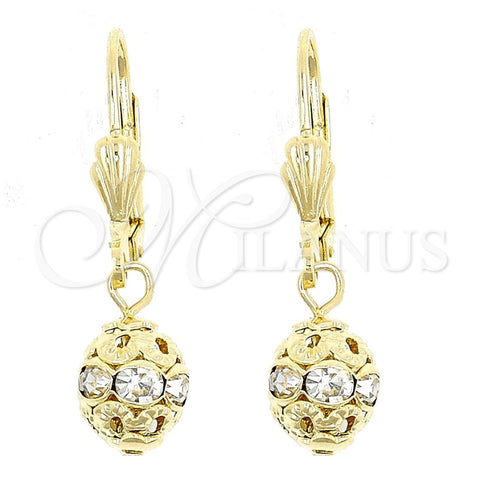 Arete Colgante 5.120.012 Oro Laminado, Diseño de Bola, con Blanca Cristal, Pulido, Tono Dorado