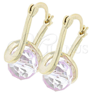 Argolla Pequeña 5.120.019 Oro Laminado, Diseño de Espiral, con Fucsia Cristal, Pulido, Tono Dorado