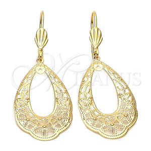 Arete Colgante 5.078.005 Oro Laminado, Diseño de Flor, Diamantado, Tono Dorado