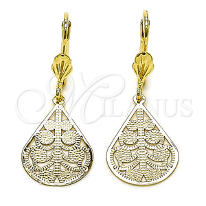 Arete Colgante 5.105.006 Oro Laminado, Diseño de Oja y Gota, Pulido, Tono Dorado