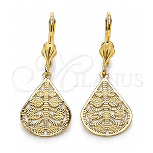 Arete Colgante 5.105.006 Oro Laminado, Diseño de Oja y Gota, Pulido, Tono Dorado