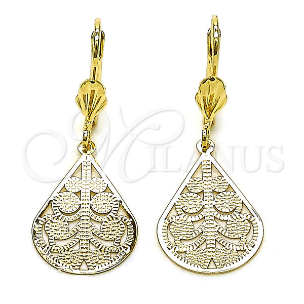 Arete Colgante 5.105.006 Oro Laminado, Diseño de Oja y Gota, Pulido, Tono Dorado