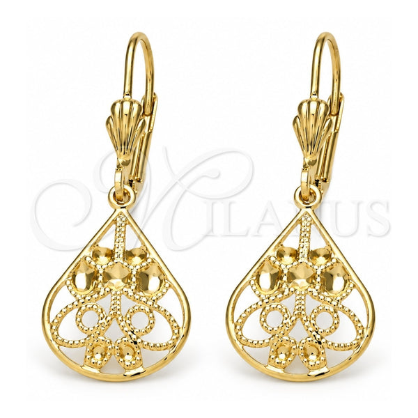 Arete Colgante 5.098.016 Oro Laminado, Diseño de Oja, Pulido, Tono Dorado