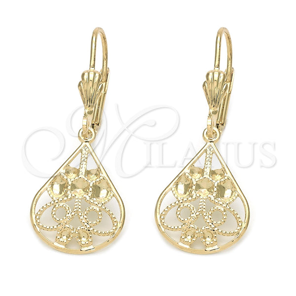 Arete Colgante 5.098.016 Oro Laminado, Diseño de Oja, Pulido, Tono Dorado