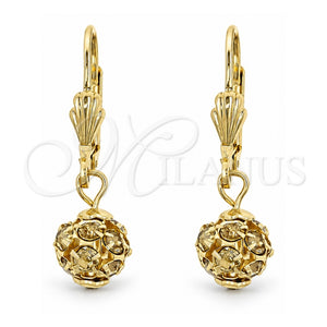 Arete Colgante 5.120.011 Oro Laminado, Diseño de Bola, con Blanca Cristal, Pulido, Tono Dorado