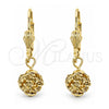 Arete Colgante 5.120.011 Oro Laminado, Diseño de Bola, con Blanca Cristal, Pulido, Tono Dorado