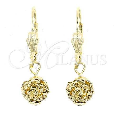 Arete Colgante 5.120.011 Oro Laminado, Diseño de Bola, con Blanca Cristal, Pulido, Tono Dorado