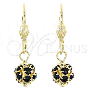 Arete Colgante 5.120.023 Oro Laminado, Diseño de Bola, con Negro Zirconia Cubica, Pulido, Tono Dorado