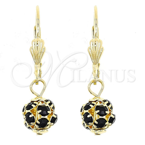 Arete Colgante 5.120.023 Oro Laminado, Diseño de Bola, con Negro Zirconia Cubica, Pulido, Tono Dorado